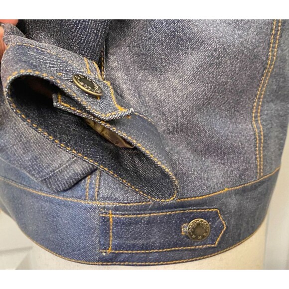 Vericci Leather Jacket Womens Sz S Blue Jean Denim Look Western Cowgirl Moto Y2K - Picture 6 of 10